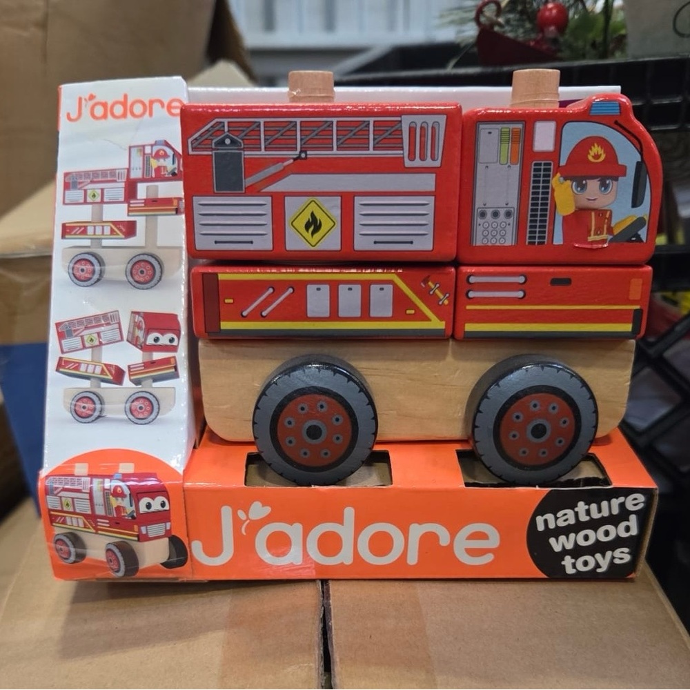 J’adore Wooden Fire Truck Toy - Nature Wood Toys - New in Box